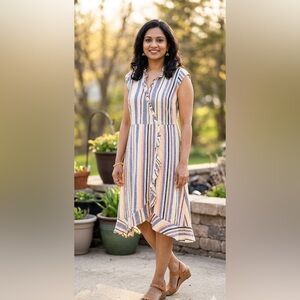 Harlow & Rose cap-sleeve linen-blend dress, women’s large, pastels